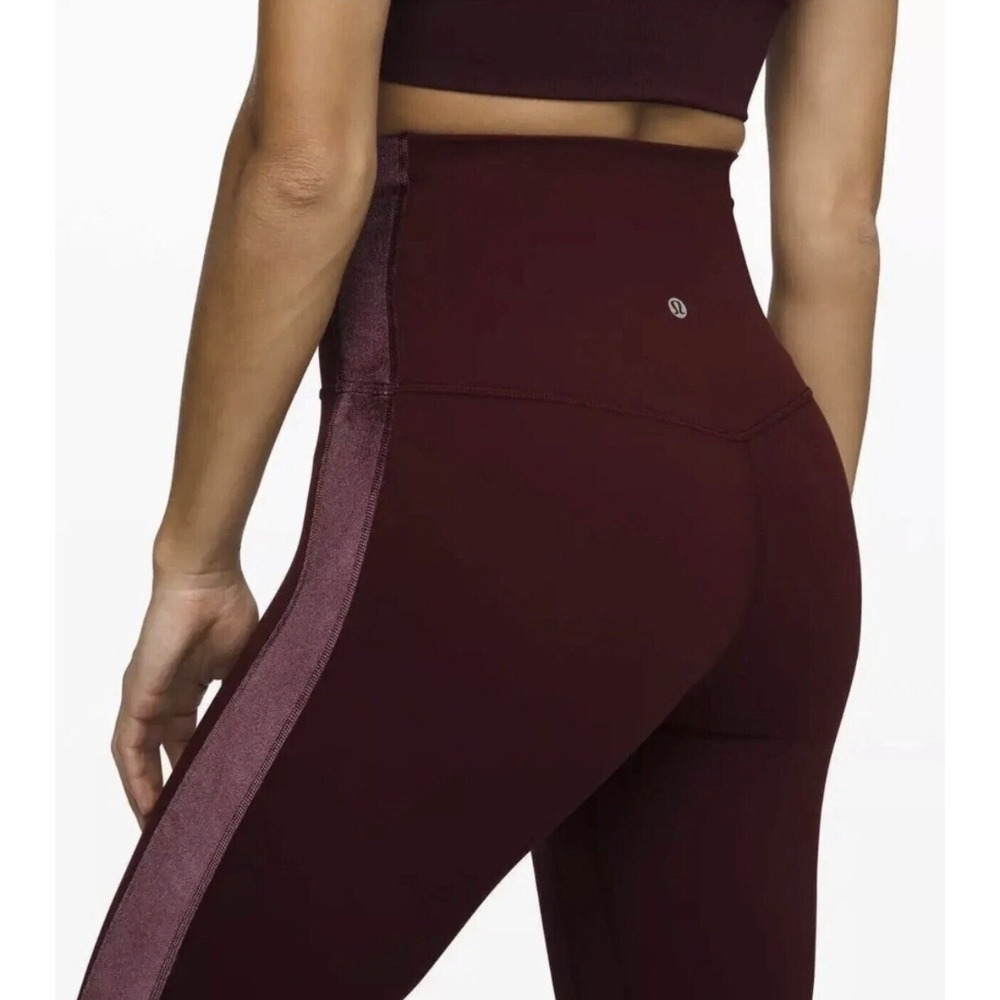 Lululemon Womens Align Super High Rise Garnet Velvet Trim Leggings Nulu Size‎ 2
